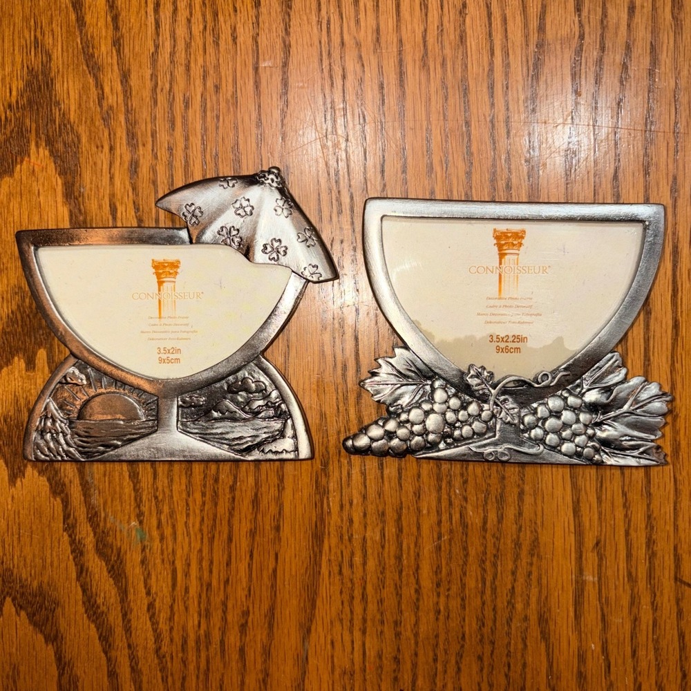 Connoisseur Vintage Metal Mini Picture Frames Set of 2 Tropical Beach Wine Grape - Picture 2 of 10
